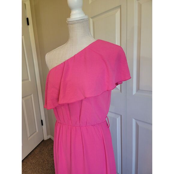 Kirundo Pink Maxi Dress Ruffle One Shoulder High Waist Split Small NWT - Picture 11 of 16